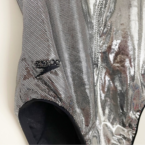 Speedo Vintage sparkling shiny Silver Swimsuit Tyra Banks Victorias Secret Sz 14 - Picture 5 of 15